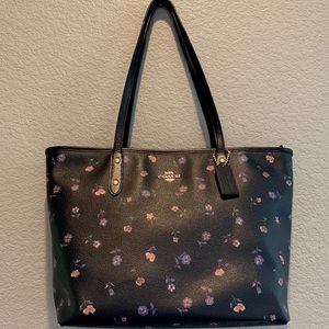 Coach black floral print large handbag